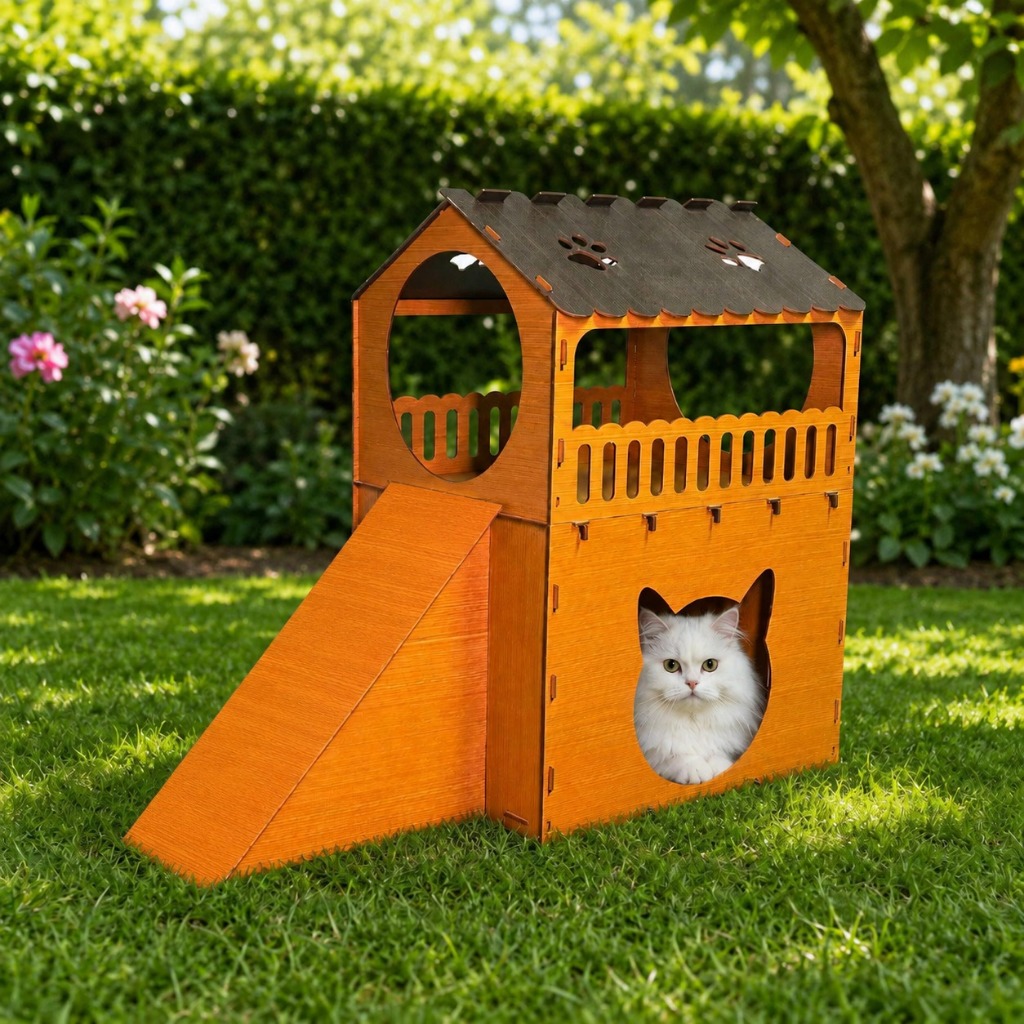 Casa Para Gato MDF 2 Andares Com Rampa Toca
