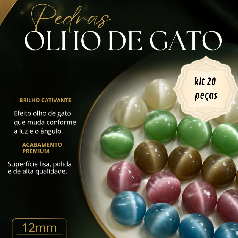 Pedra Olho de Gato 12mm Chaton Brilho que Muda com a Luz para Laços Tiaras Artesanato Joias 20 unid