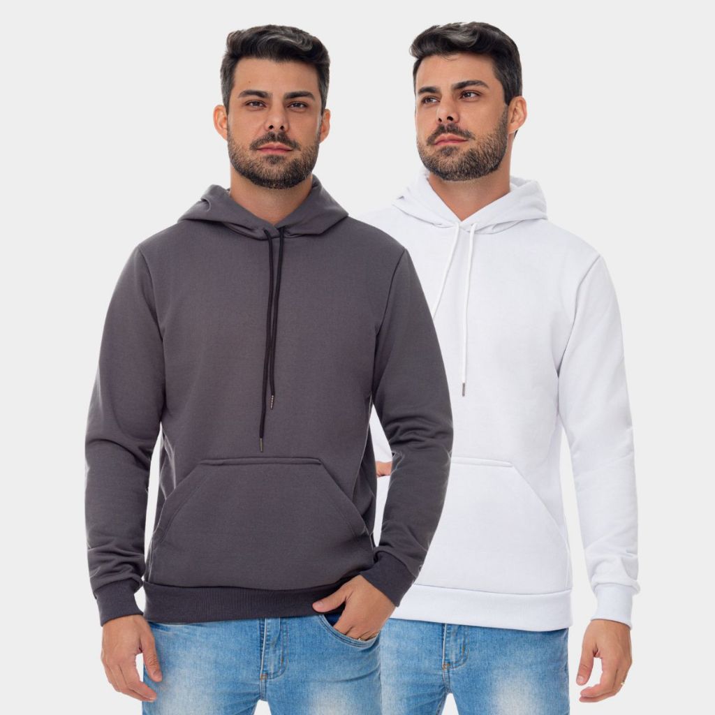 Combo 2 Moleton Moletom Capuz Blusa Confortável Cordão Canguru Térmico Inverno Unissex Agasalho Casual