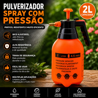 Pulverizador Pressão Manual 2L Borrifador Spray Jardim Limpeza Carro Plantas Multiuso Snow Foam