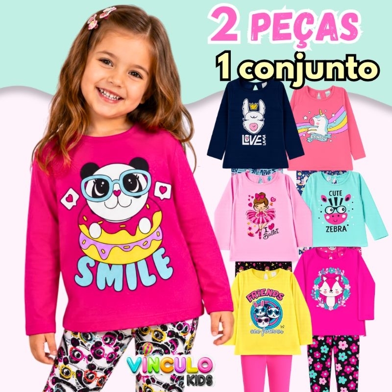 2 Peças Sortido Roupa Infantil Feminino = 1 Conjunto Meia Estação 1 a16  Inverno