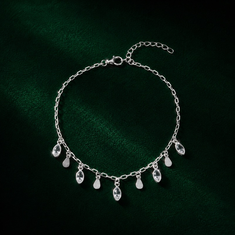 Pulseira Gotas Cheias e Zircônias Transparentes em Prata 925 Delicada e Sofisticada