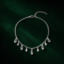 Pulseira Gotas Cheias e Zircônias Transparentes em Prata 925 Delicada e Sofisticada