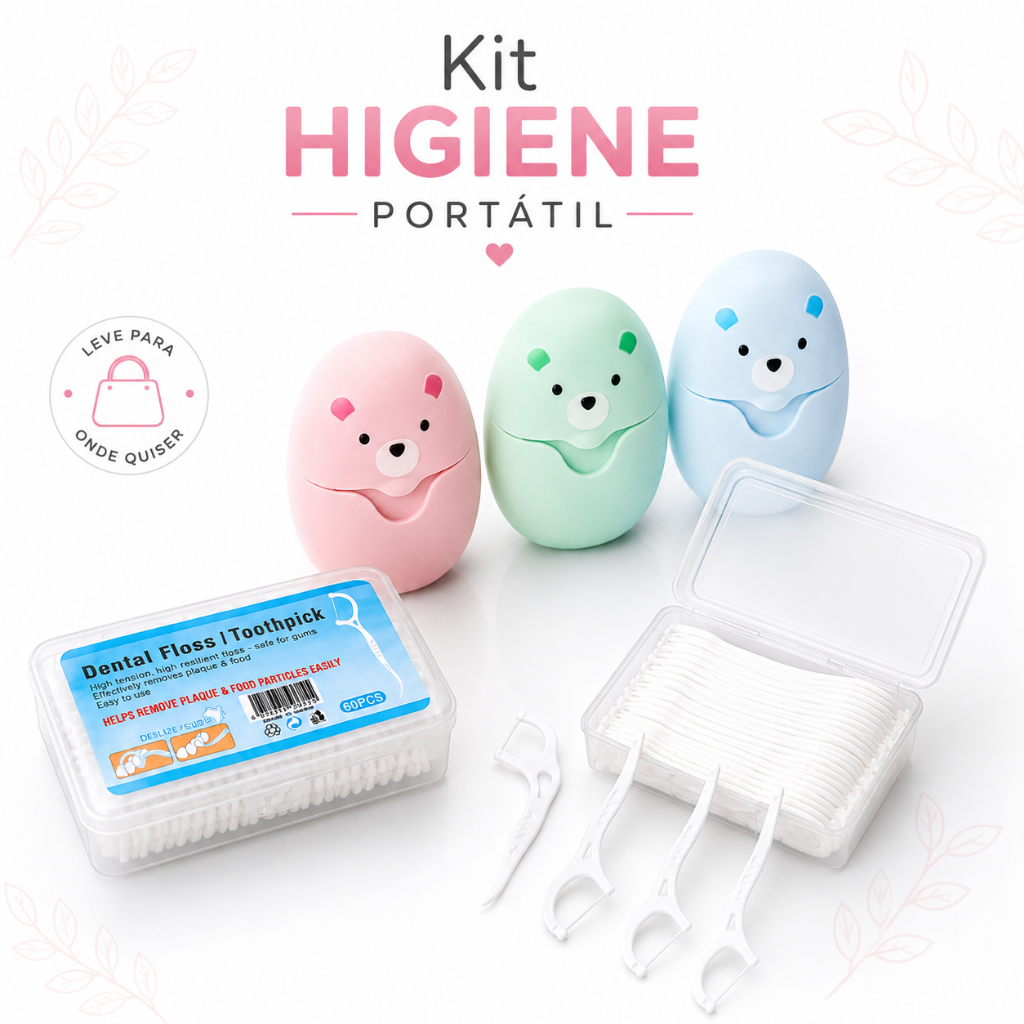 Kit Higiene Portátil Sabonete em Folha + Fio Dental com Haste Viagem Bolsa