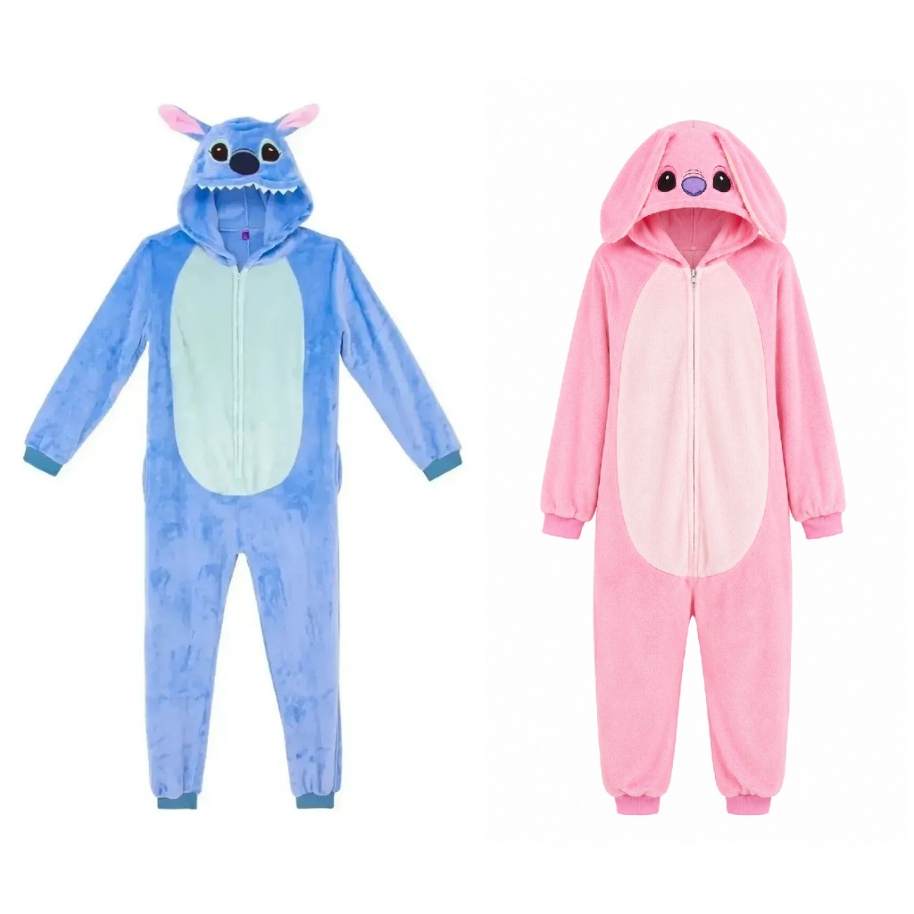 Kigurumi Stitch Angel Pijama Macacão Plush Infantil Inverno