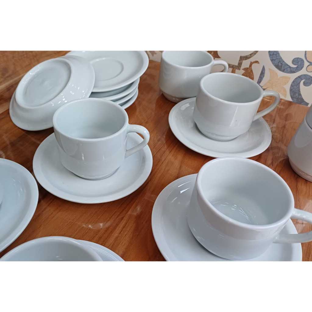 Kit Jogo 10 Xicara 200ml Com Pires Porcelana Hotel Para Cafe Cha Cappuccino Chocolate Quente