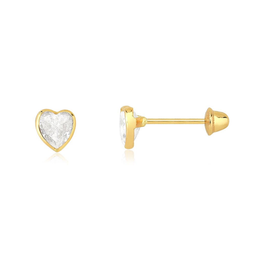 Brinco de Ouro 18k Coração com 4mm