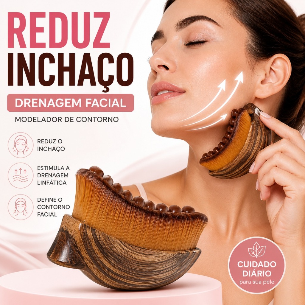 Escova Facial Drenagem Linfática Reduz Inchaço Massagem Facial Modeladora Rosto Skincare
