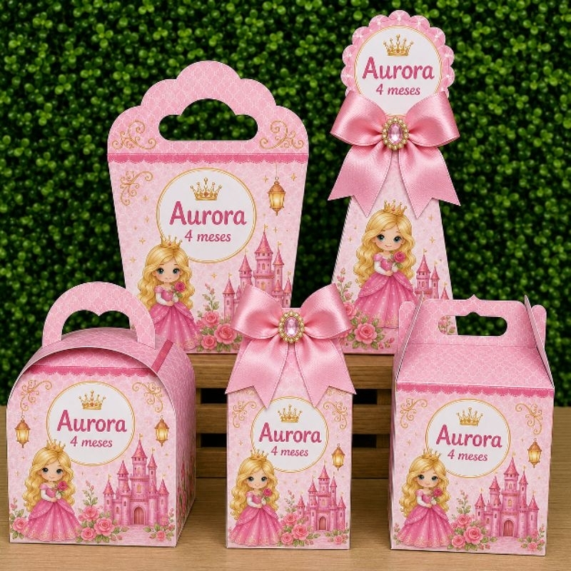 PEGUE E MONTE - Kit Festa Caixinhas Personalizadas| Tema Aurora Bela Adormecida Cute| Lembrancinha Festa Infantil Menina