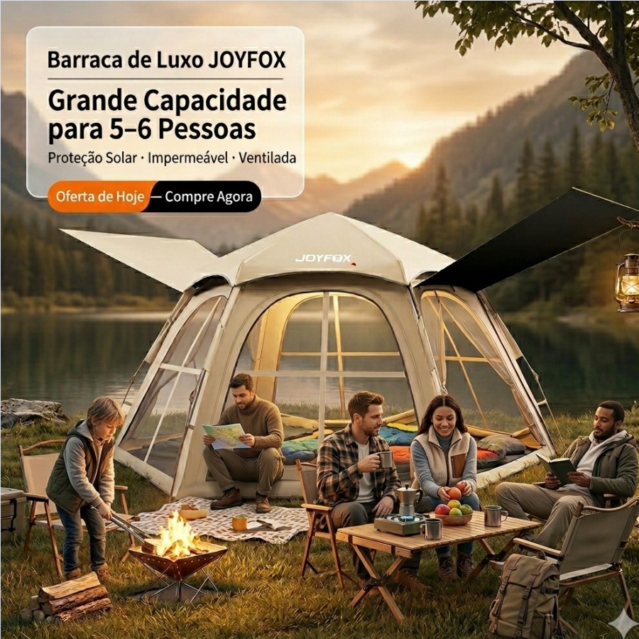 Barraca Camping Grande Automático Família Hexagonais Acampamento Joyfox Iglu 5-6 Lugares 290*250*158cm