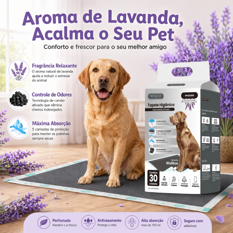 Tapete Higiênico Cães Carvão Bambu Ativado Lavanda 60x60cm — foto 6