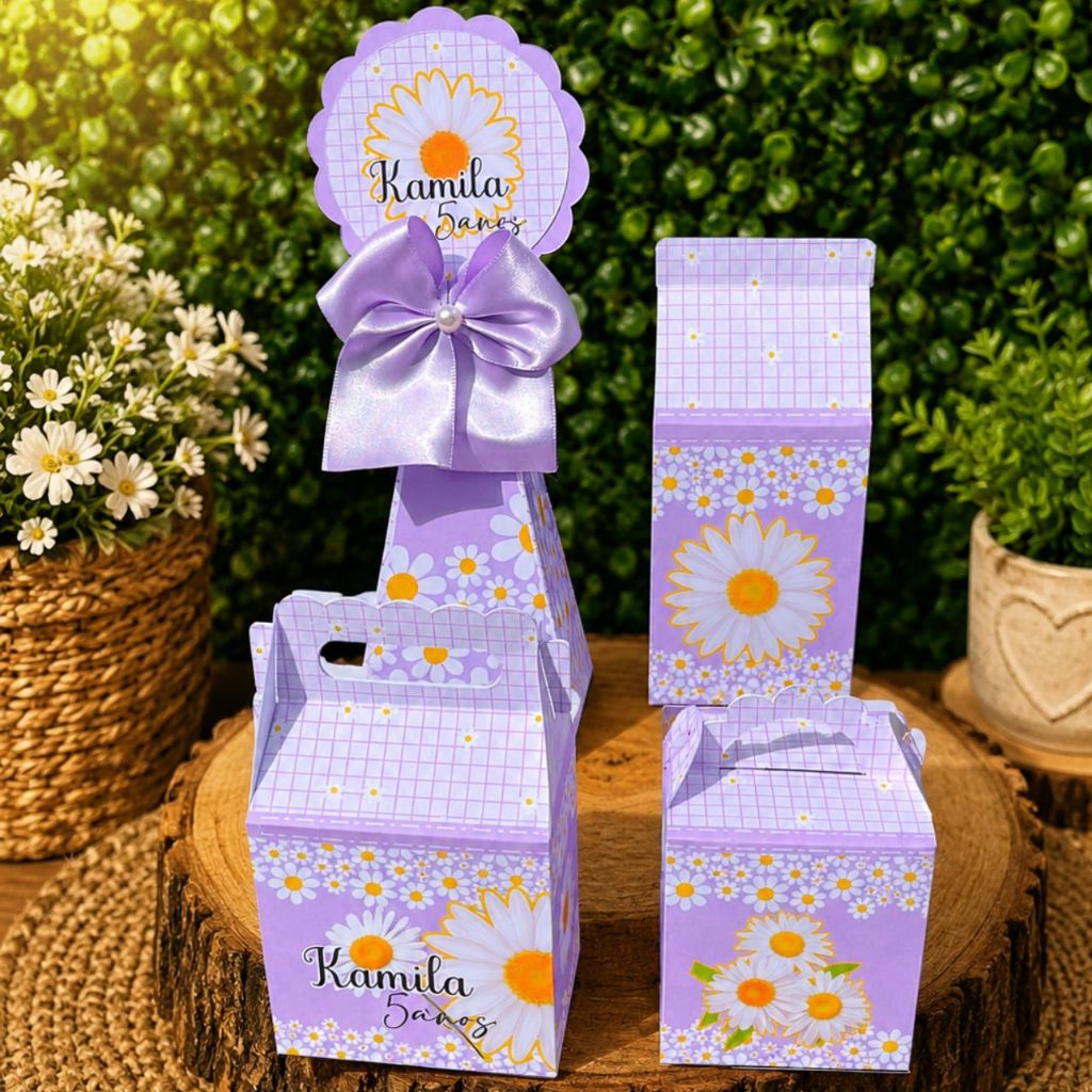 Lembrancinha caixinha personalizada Margarida Lilás caixinha aniversario  Margarida Lilás kit festa mimos decoração