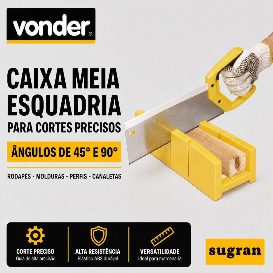 Caixa Meia Esquadria Gabarito Corta Em 45° 90° Graus Vonder