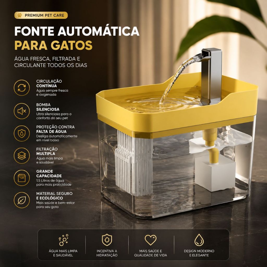 Fonte Automática Com Filtro Para Gatos e Cachorros Bebedouro Purificador de Água Bivolt Bombinha