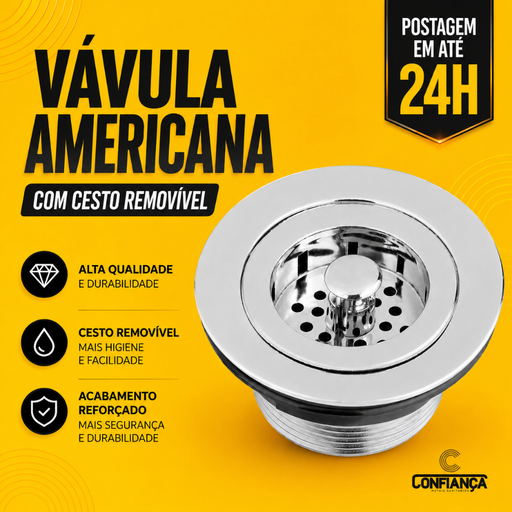 RALO VÁLVULA AMERICANA PARA CUBA E PIA COM CESTO REMOVÍVEL CROMADO. 4550