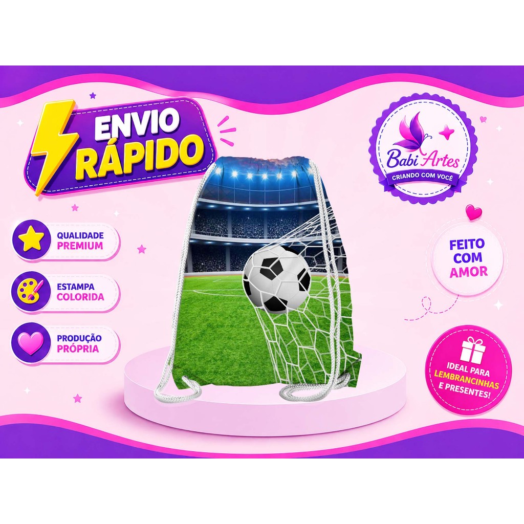 Mochilinhas Saco Futebol Bola na Rede Festa Aniversário Lembrancinha Saquinho Infantil Envio Rápido