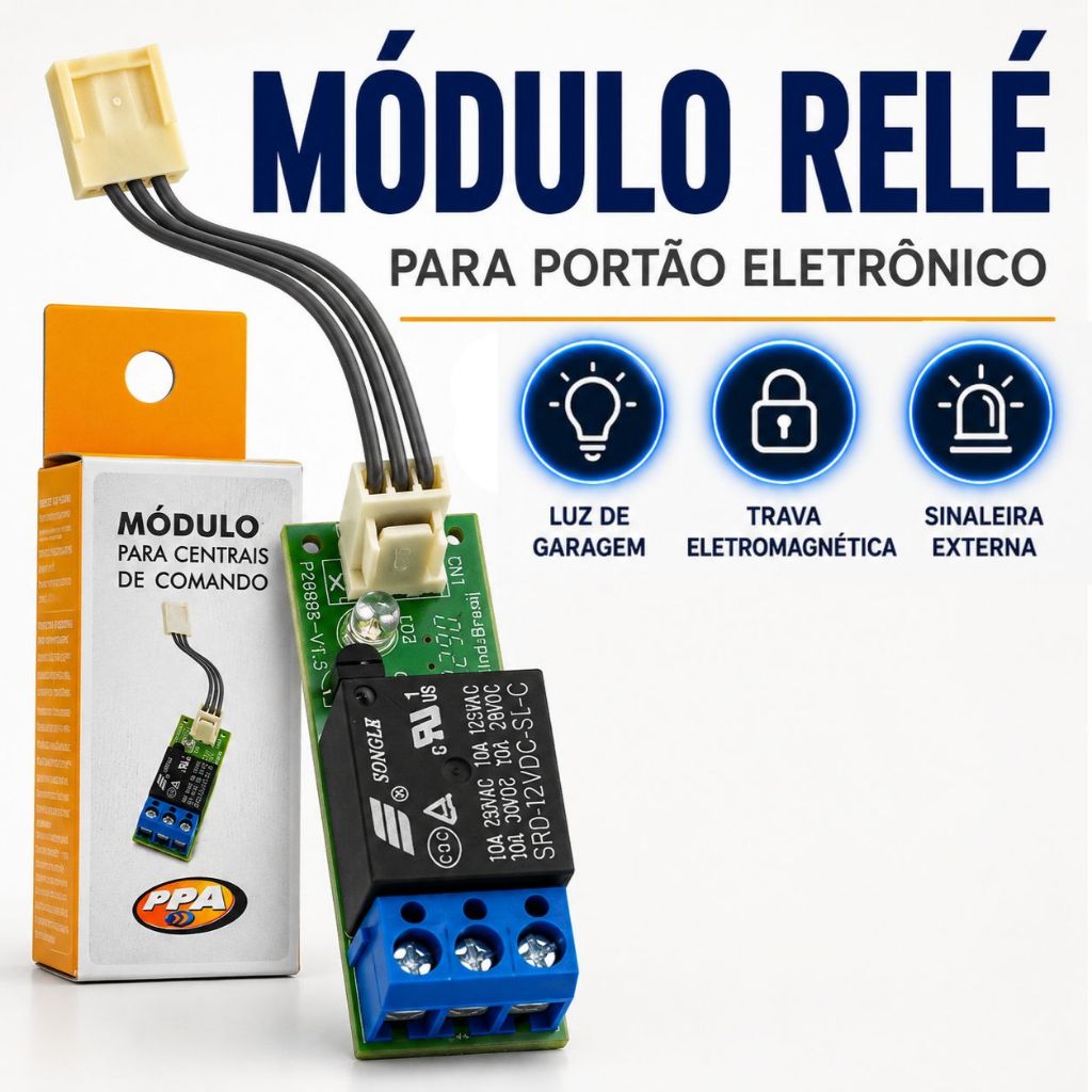 Módulo Relê Placa Portão Eletrônico Central Facility Triflex Ppa Trava Luz Garagem Sinaleira Motor Automático Deslizante