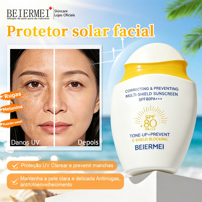 Imagem Beiermei Protetor Solar facial 50ml SPF 80 PA+++ Impermeável, à prova de suor e anti-rugas Iluminar o tom da pele