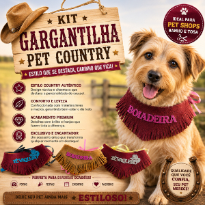 Gargantilha Pet Country Estilo Vaqueiro e Boiadeira para Cães e Gatos Lacinhos Pet Modelos Sortidos