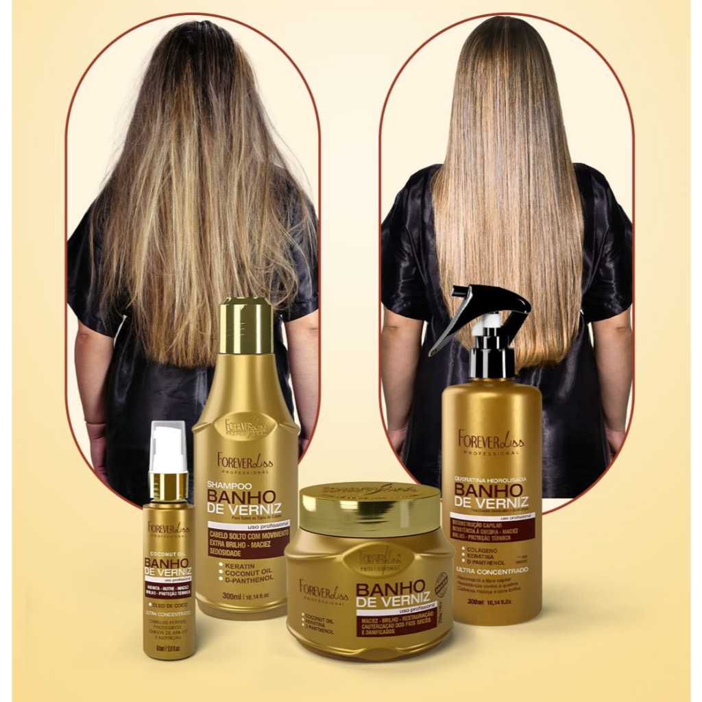 Forever Liss Banho de Verniz Especial Shampoo 300ml e Máscara 250g + Queratina 300ml + Sérum 60ml