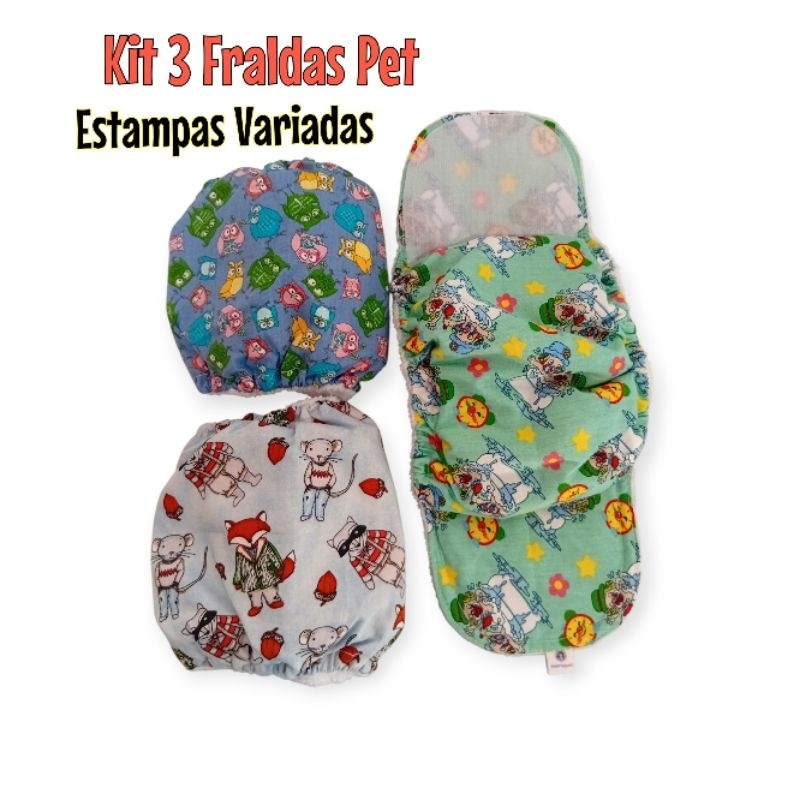 Kit 3 Fraldas p/ Cães Reutilizáveis Fralda Lavável Ecológica Cachorro Macho 3 peças