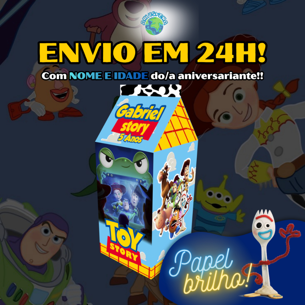 Caixinhas Surpresa Toy Story 5 Lembrancinha Milk Leite Personalizada Com Nome Aniversario Festa Infantil Surpresa