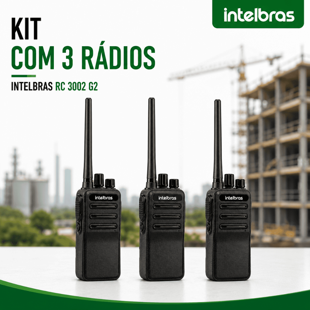 Kit 3 Unidades Rádio Comunicador Intelbras RC 3002 G2 Preto UHF Comunicação