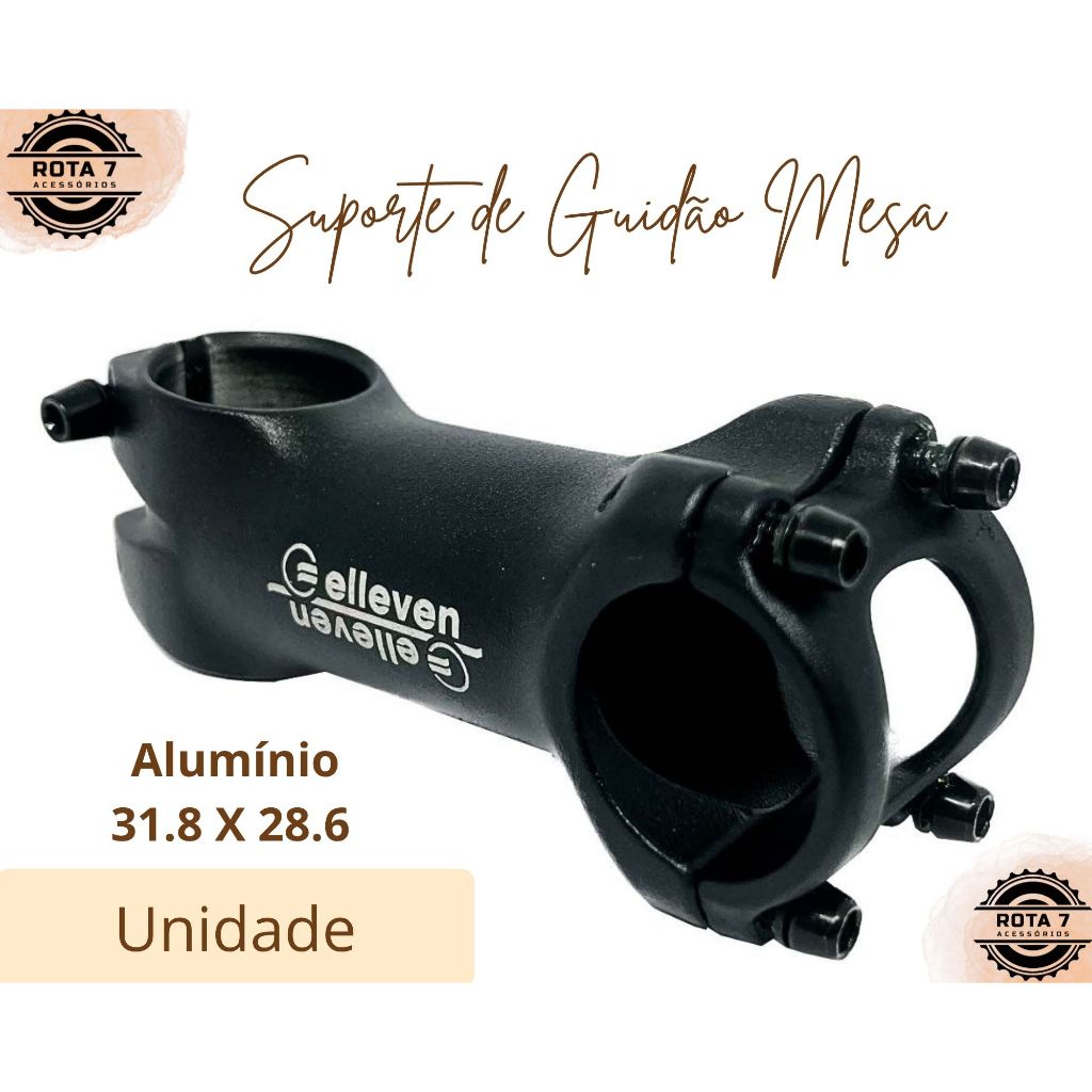 Suporte Guidão Mesa Alumínio 80MM 31.8 X 28.6 Preto RISE 7º Bicicleta MTB Bike - Elleven
