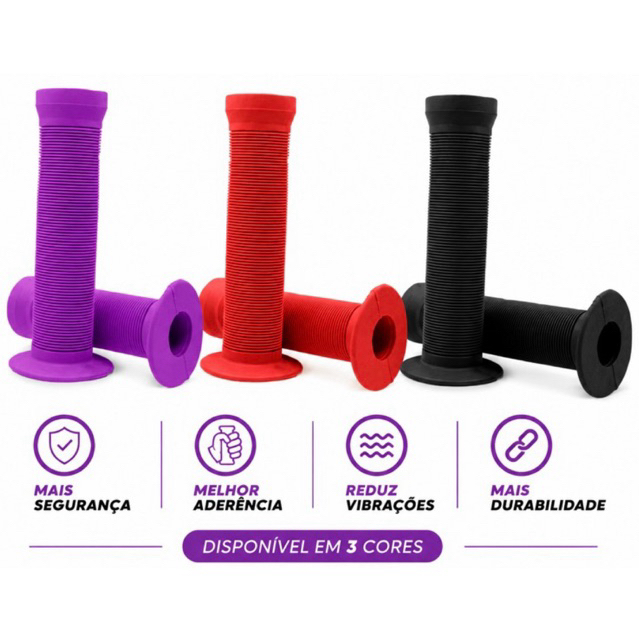 Manopla Bicicleta MTB BMX GTA NBR 13cm Punho Emborrachado Antiderrapante Bike - Cores Preta, Vermelha, Roxa