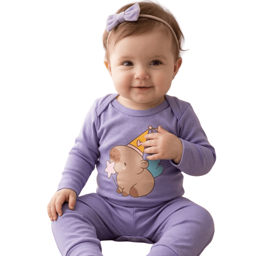 Conjunto Bebê Menina Body Manga Longa + Calça Algodão Macio Estampas Sortidas