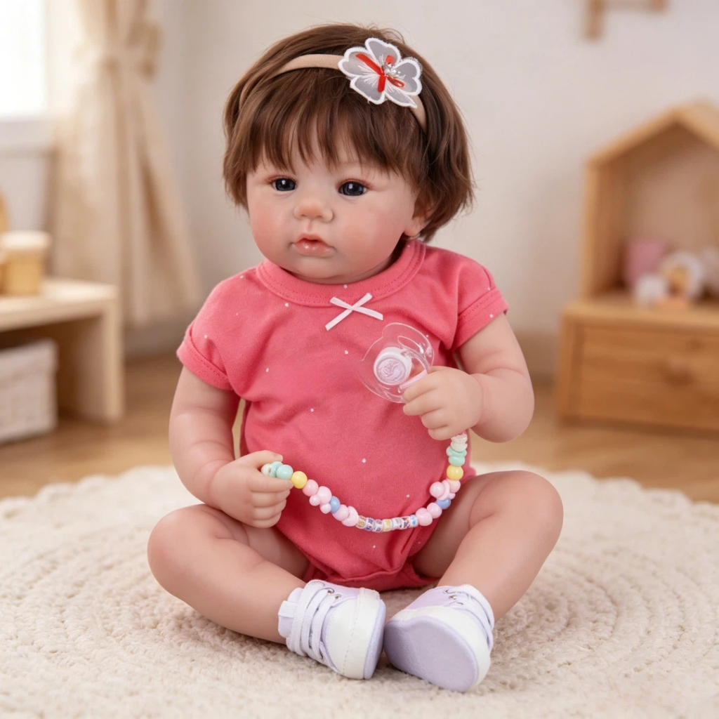 BRASTOY Bebê Reborn Realista 48cm Silicone Pode Dar Banho Menina Cabelo Implantado Kit Completo