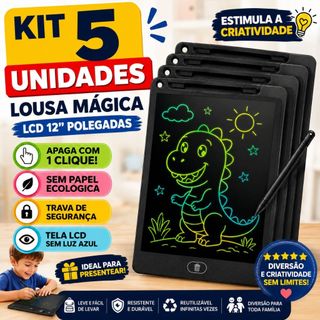 Kit 5 Lousa Magica LCD Infantil Tablet Digital Tela 12 Polegadas Desenhar Escrever Pintar Lousas Led
