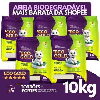 Kit 5 Areia Biodegradável Gatos Bio Gold Fina MyPetOne - 10Kg
