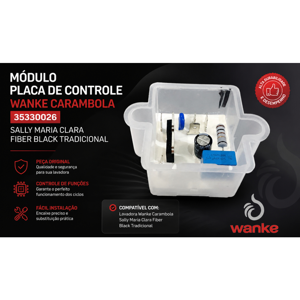 Módulo Placa de Controle Lavadora Wanke Carambola 35330026 Sally Maria Clara Fiber Black Tradicional
