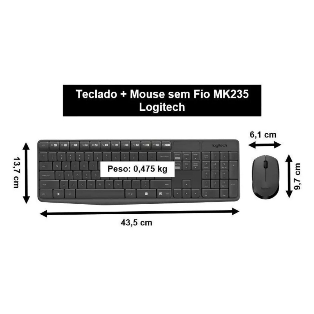 Kit Teclado e Mouse Logitech Mk235 Abnt2 tecla Ç portugues Sem Fio melhor que mk220 Logitech Brasil — imagem 2 de 2