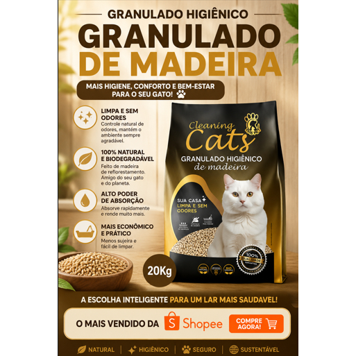 Granulado De Madeira Biodegradável Higiênico Madeira Premium Gatos, Hamster, Coelhos, Roedores