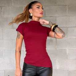 Blusa Feminina Assimétrica Ribana Canelada, Básica, Moda Luxo, Chic e Confotavel