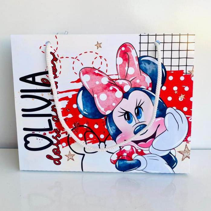 Sacolinha Personalizada Minnie vermelha  lembrancinhas Aniversário infantil personalizados (20x15x6cm) PEGUE E MONTE