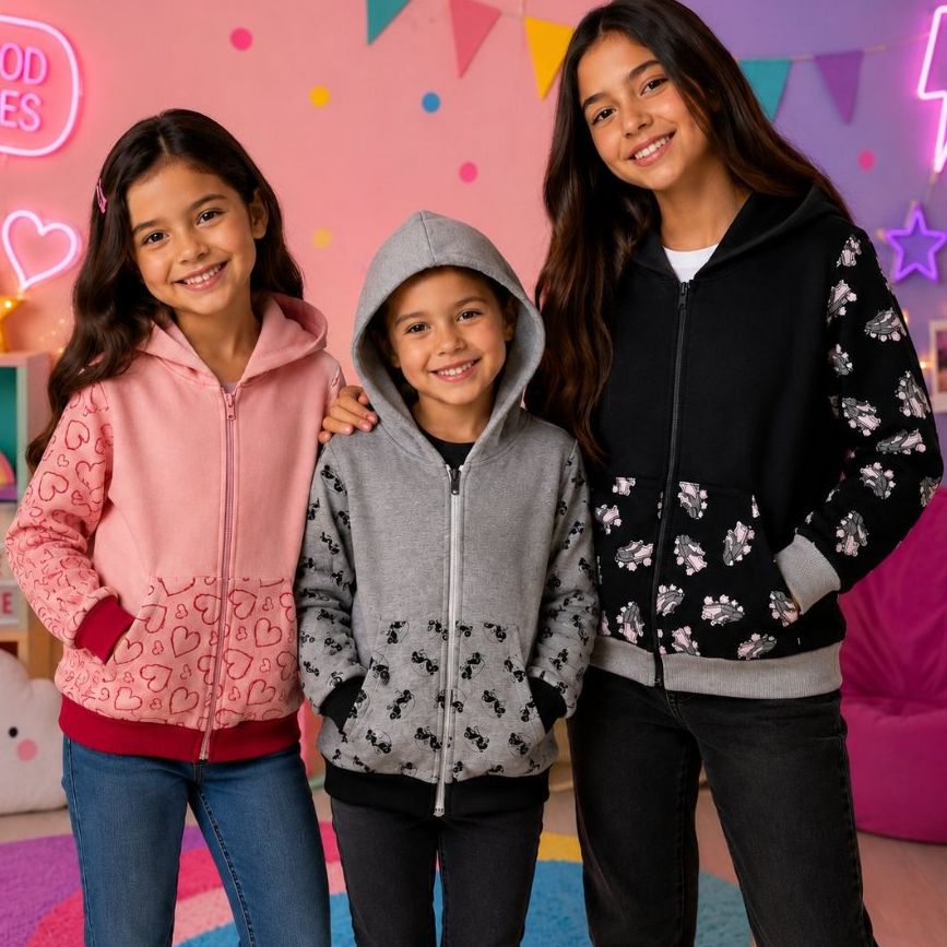 Kit 3 Jaquetas Infantil Feminina Menina Inverno Com Capuz E Bolso Roupa de Frio Casaco