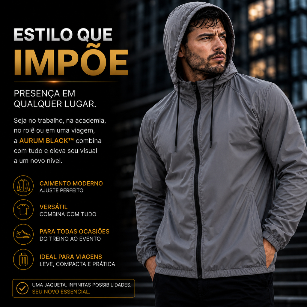 Jaqueta Masculina Impermeável Corta Vento Com Capuz Preta/Branca/Azul/Cinza, Academia Casual Premium