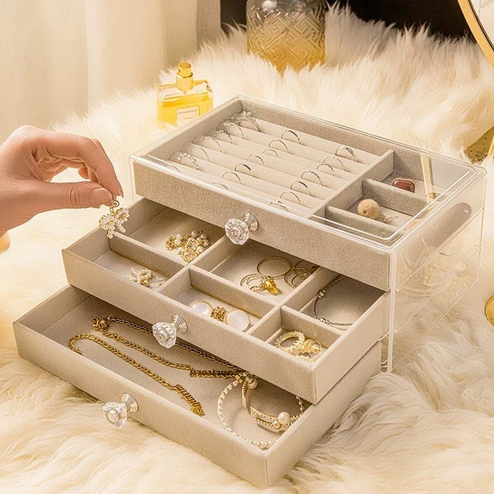 Porta Joia Acrílico Luxo com 3 Camadas - Brinco/ Anel/ Colar/ Pulseira