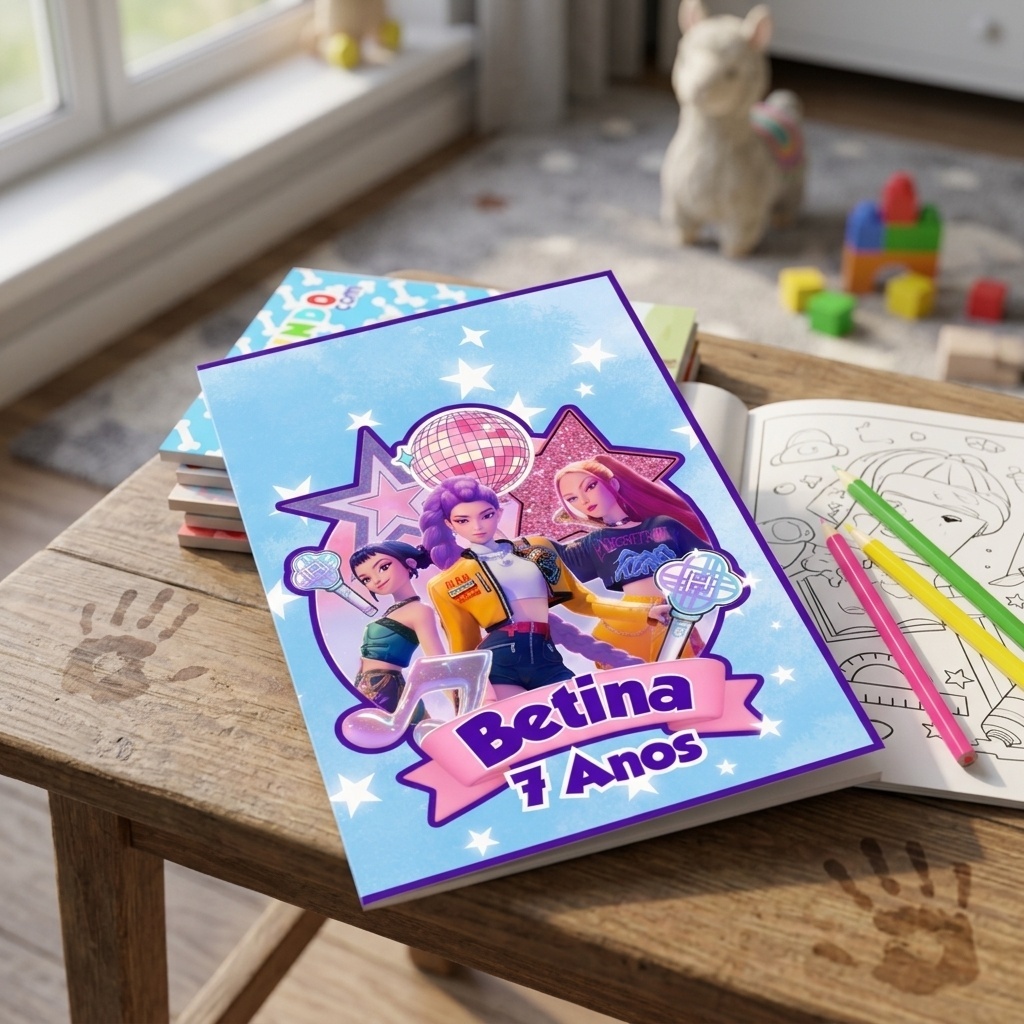 Livro de Colorir Personalizado Guerreiras k-Pop Lembrancinha de Festa e Aniversário