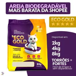 Areia Biodegradável Milho e Mandioca para Gatos Cat Bio Eco Gold Grãos Grossos MyPetOne - 2Kg 4kg 8kg