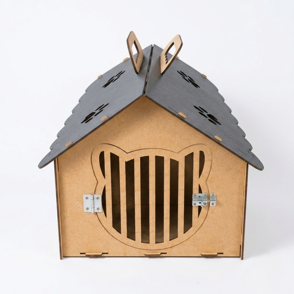 Casinha e Caixa de Transporte Gato Pet House MDF Artesanal Confortável Resistente Leve Segura Estilosa 43x49cm