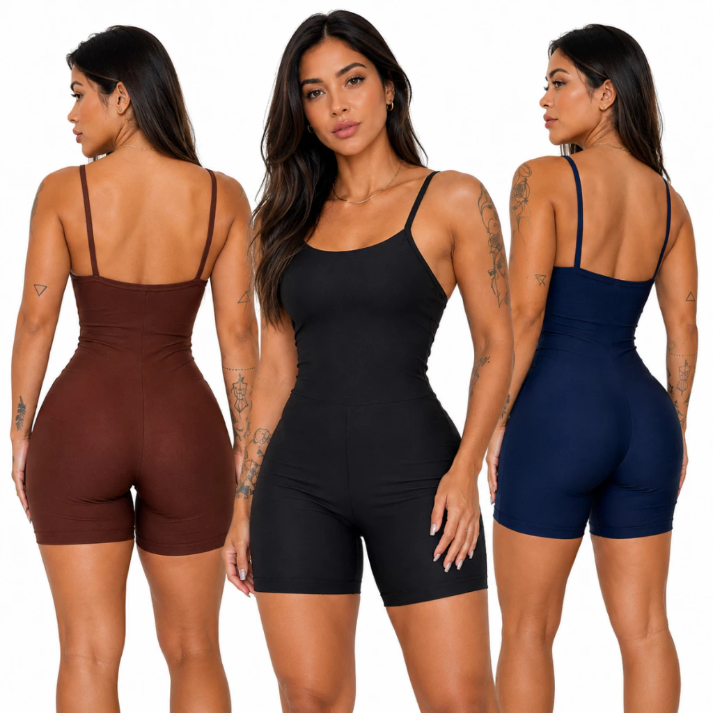 Kit 3 Macaquinho Fitness Blackout Alcinha Slim Zero Transparência Academia Macacão Crossfit Feminino — imagem 1