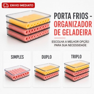 Porta Frios Com Tampa Tres Duplo Hermético Organizador Geladeira Acrílico Empilhável Presunto Queijo