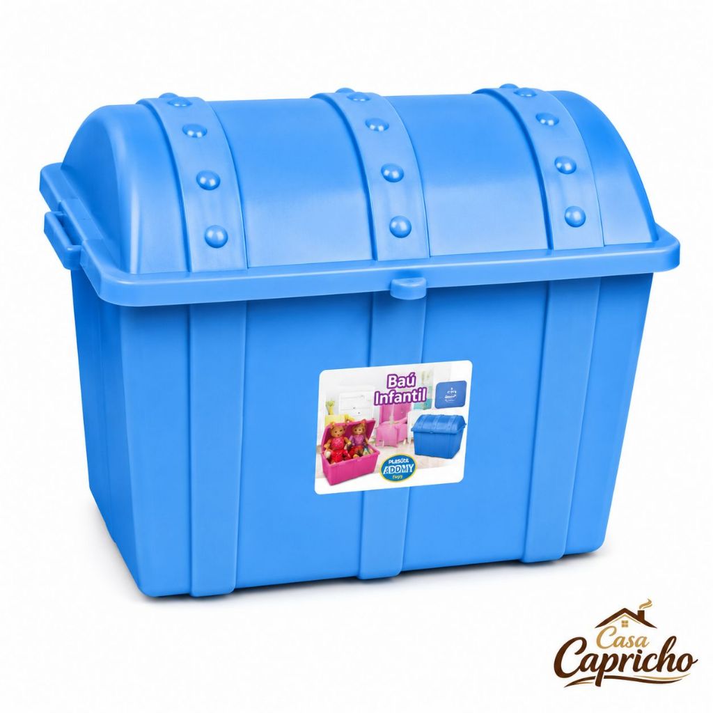 Baú Infantil Azul 43 Litros Menino Com Tampa Baú de Brinquedos Organizador 52cm x 31cm x 37cm