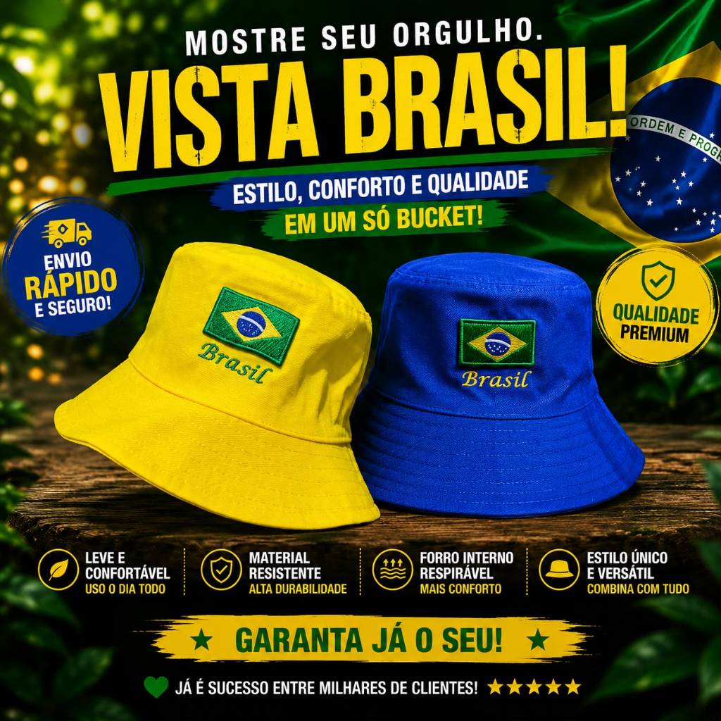 Chapéu Bucket Brasil Amarelo e Azul | Bucket Hat Torcedor Futebol Unissex Festa e Eventos