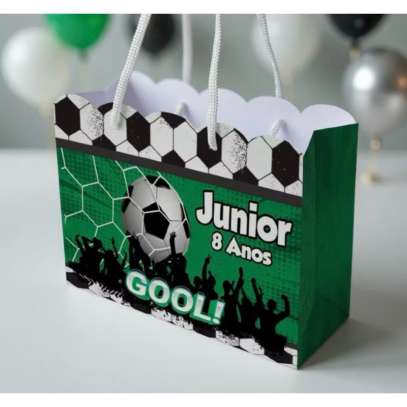 Sacolinha Personalizada Futebol para Lembrancinha de Aniversário | Nome e Idade | Pegue e Monte | Kit Festa Infantil