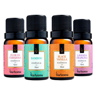 Kit Essências Via Aroma para Difusor Aromatizador 2/4 Essências Cheirinho para Casa